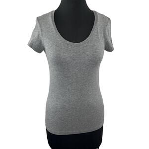 NEW THEORY Medium Heather Gray Short Sleeve Scoop Neck Casual T-Shirt S Small